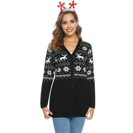 SoTeer Womens Open Front Reindeer Cardigan Sweater 